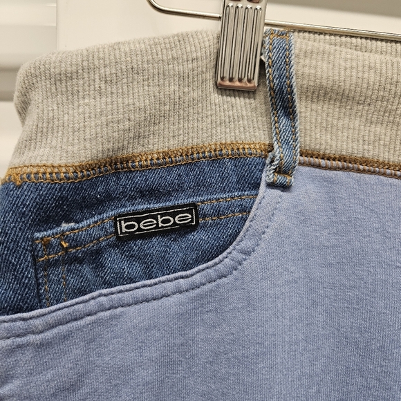 Bebe Y2k Drawstring Lounge Pants Denim Accents Wide Leg Flare Blue Size Large - Picture 3 of 16